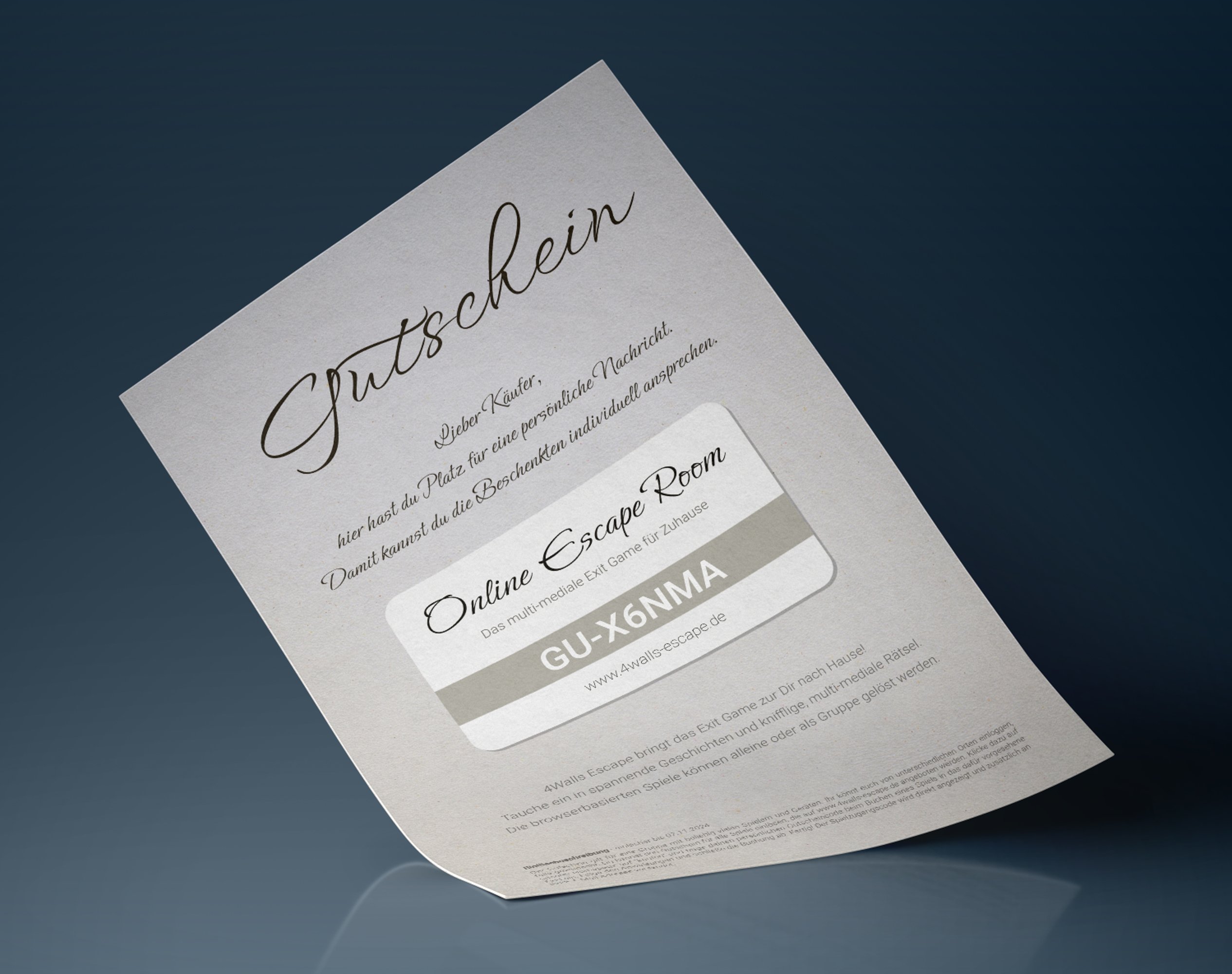 Online Escape Room Geschenk Gutschein